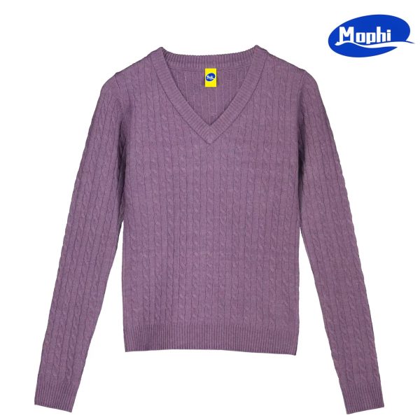 Sweater V领小麻花针织套衫 - 图片 4