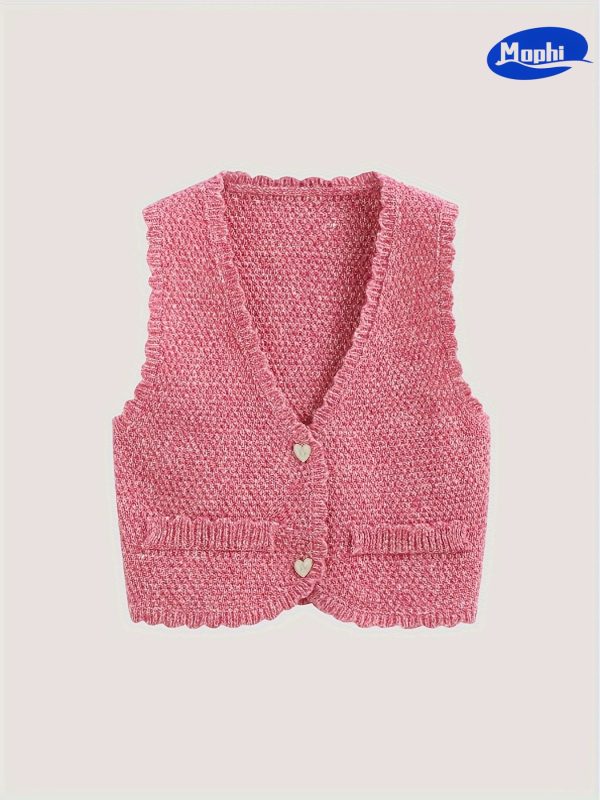 Sweater 心形纽扣樱花粉背心开衫