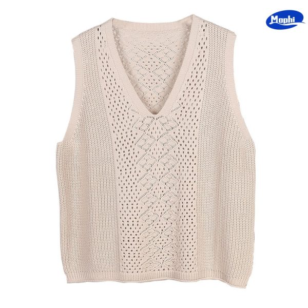 Sweater 宽松V领配衬衫镂空毛衣背心