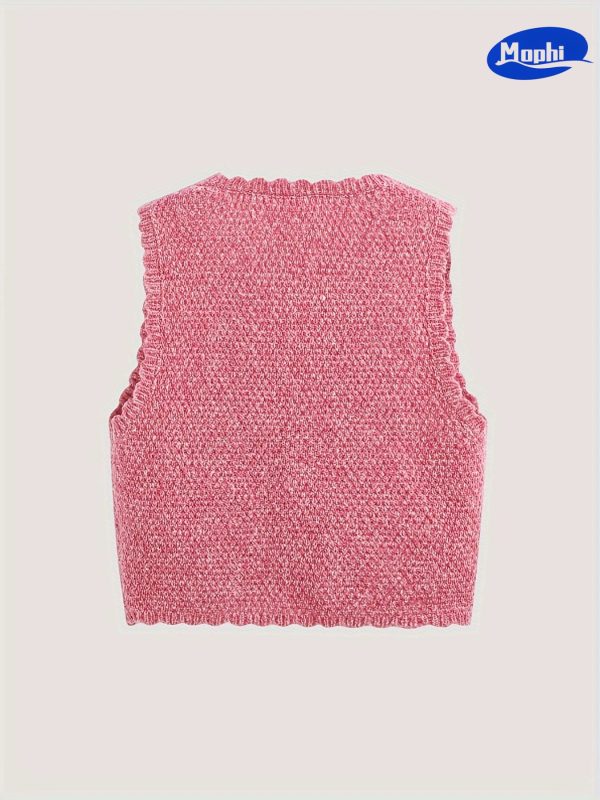 Sweater 心形纽扣樱花粉背心开衫 - 图片 2