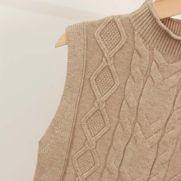 Sweater 高领无袖小麻花背心 - 图片 2