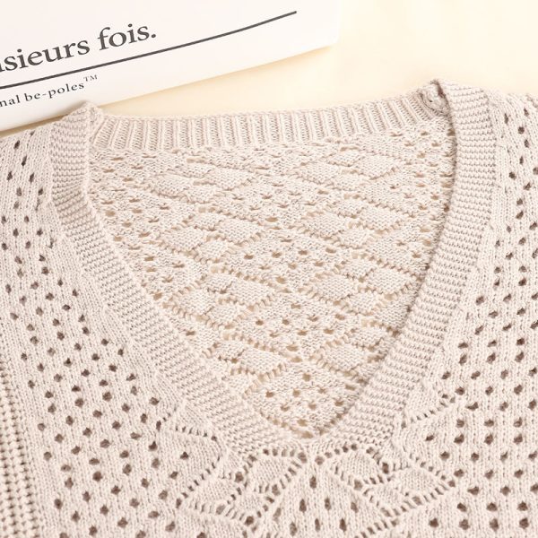Sweater 宽松V领配衬衫镂空毛衣背心 - 图片 3