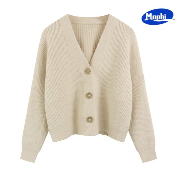 Sweater V领鱼鳞针织短开衫