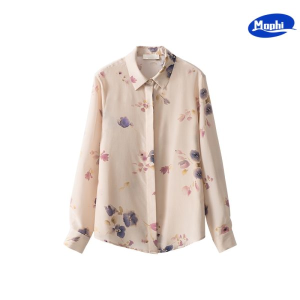 T-shirt silk printing 桑蚕丝双绉印花衬衫单排扣