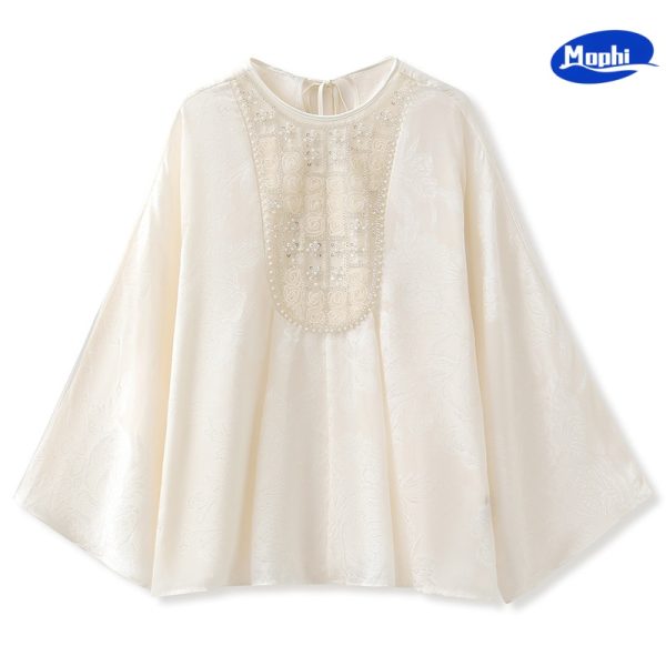 T-shirt silk 桑蚕丝新中式珠片绣花衬衫