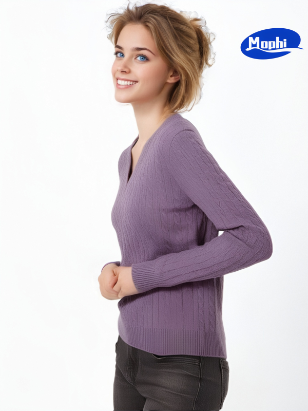 Sweater V领小麻花针织套衫 - 图片 7