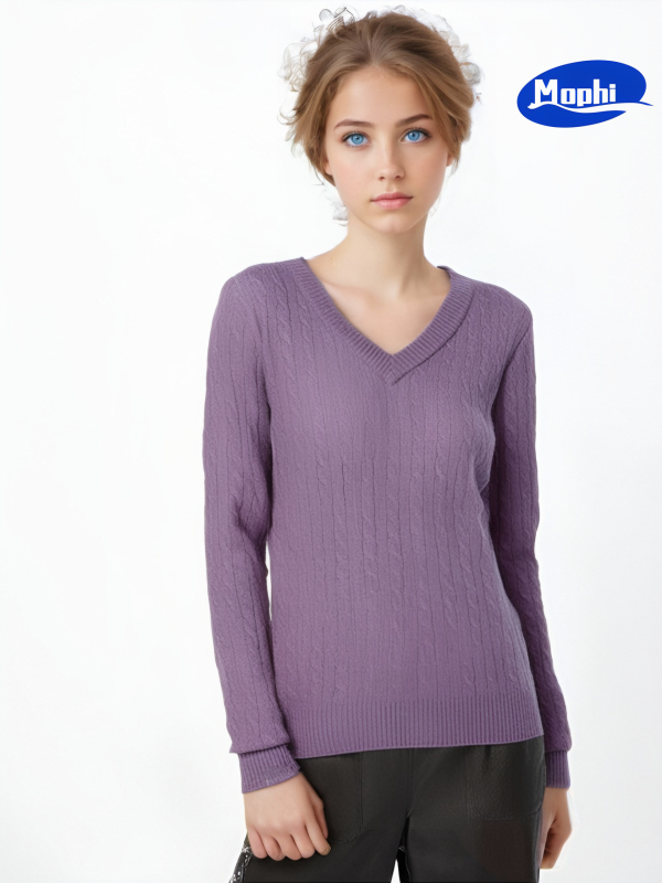 Sweater V领小麻花针织套衫 - 图片 6