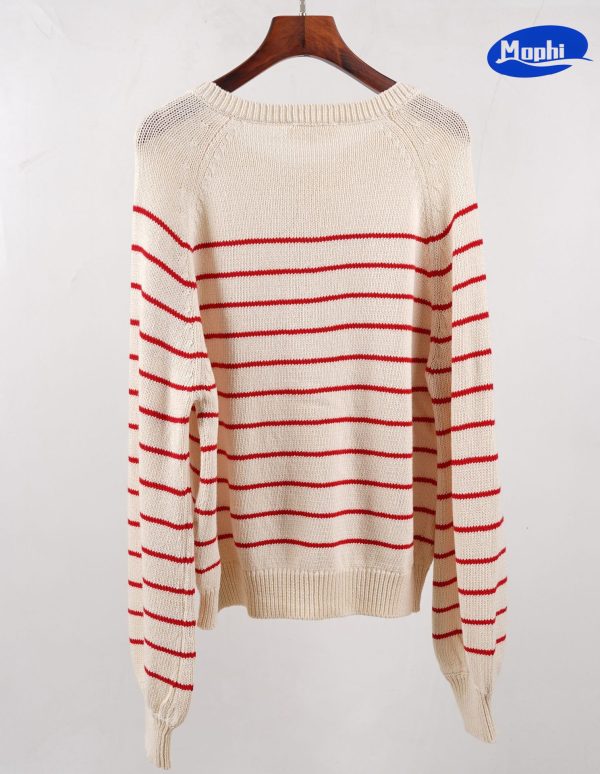 Sweater 复古纽扣条纹长袖圆领套衫 - 图片 8