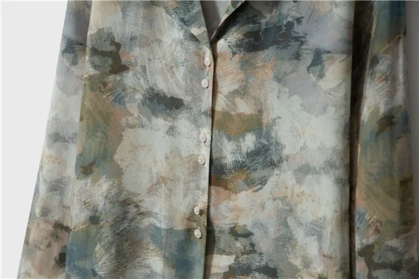T-shirt silk printing 桑蚕丝西装领真丝长袖油画印花衬衫 - 图片 5