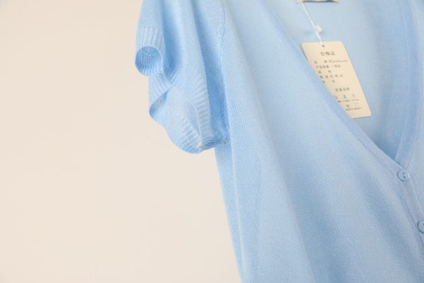 Sweater 短袖冰丝短款高腰小开衫 - 图片 3