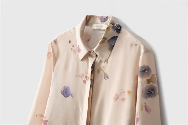 T-shirt silk printing 桑蚕丝双绉印花衬衫单排扣 - 图片 2