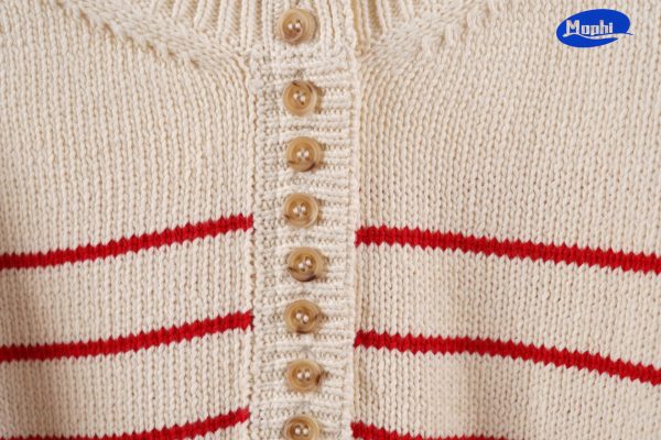 Sweater 复古纽扣条纹长袖圆领套衫 - 图片 7