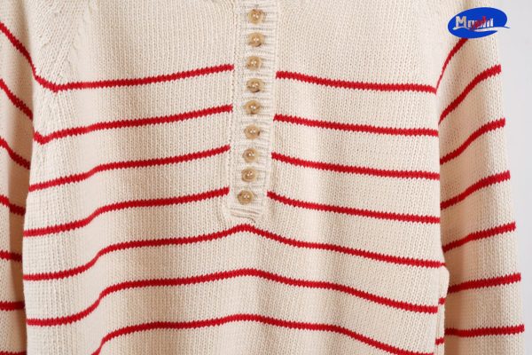 Sweater 复古纽扣条纹长袖圆领套衫 - 图片 6