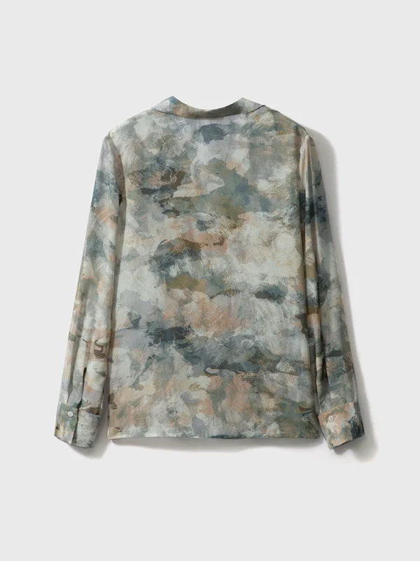 T-shirt silk printing 桑蚕丝西装领真丝长袖油画印花衬衫 - 图片 2