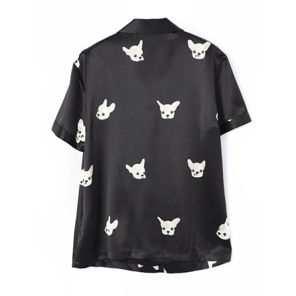 Sleepwear Silk重磅25姆米缎面动物印花真丝睡衣套装女桑蚕丝短袖上衣长裤两件套 - 图片 2