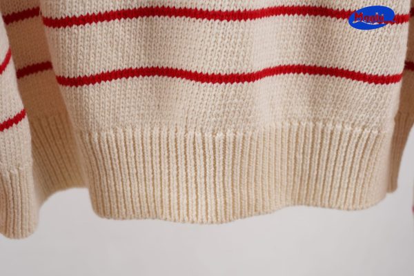 Sweater 复古纽扣条纹长袖圆领套衫 - 图片 2