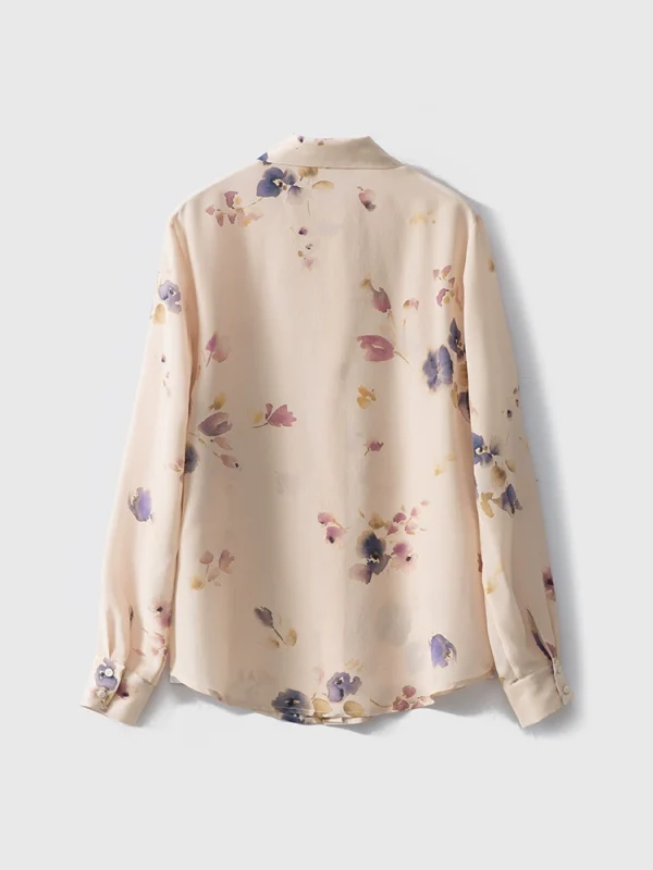 T-shirt silk printing 桑蚕丝双绉印花衬衫单排扣 - 图片 3