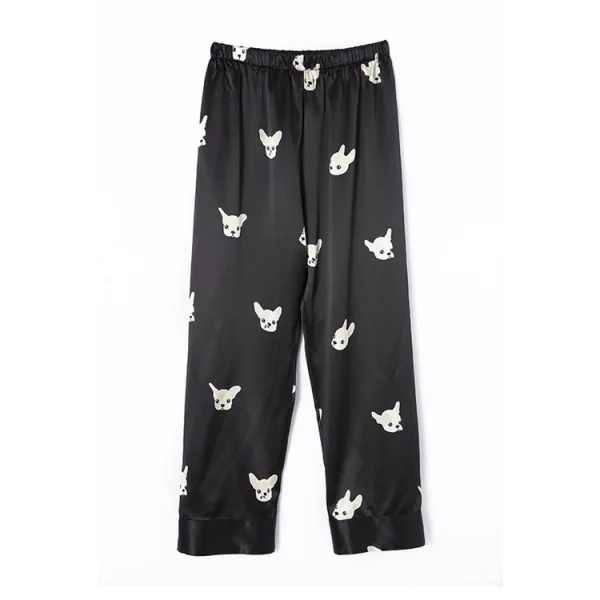 Sleepwear Silk重磅25姆米缎面动物印花真丝睡衣套装女桑蚕丝短袖上衣长裤两件套 - 图片 3