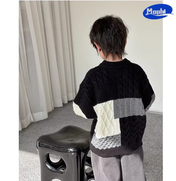 Sweater 中大儿童圆领色块拼接套衫 - 图片 2
