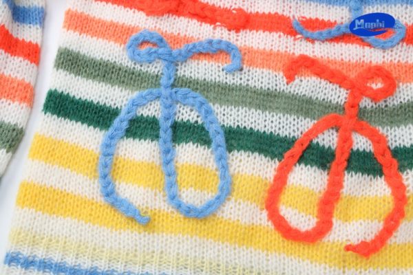 Sweater 彩色条纹撞色宽松套头针织衫 - 图片 5