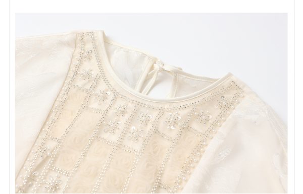 T-shirt silk 桑蚕丝新中式珠片绣花衬衫 - 图片 4