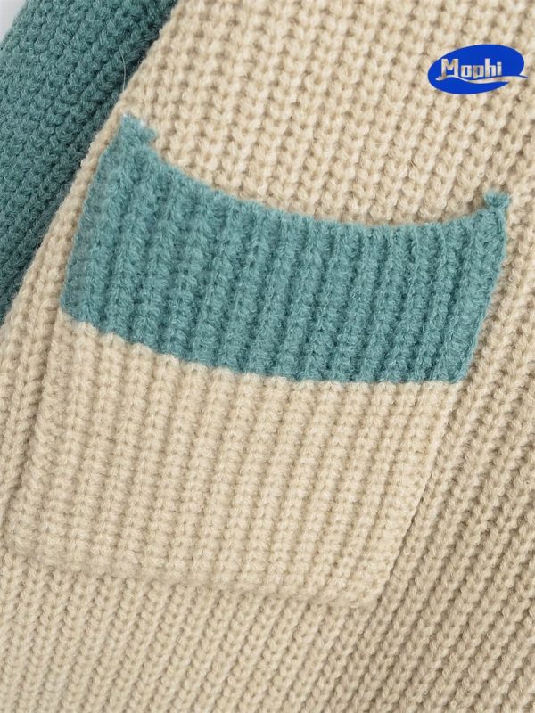 Sweater V领撞色拼色鱼鳞针织套衫 - 图片 5