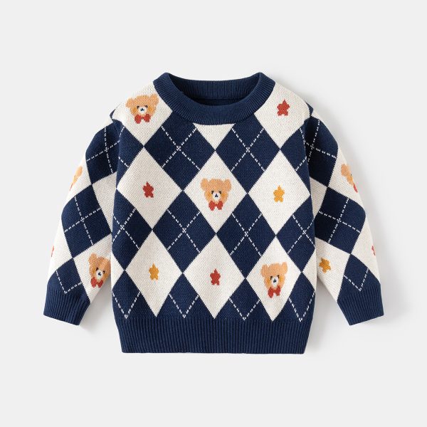 Boy‘s Sweater 男童提花菱形格小熊毛衣 - 图片 4