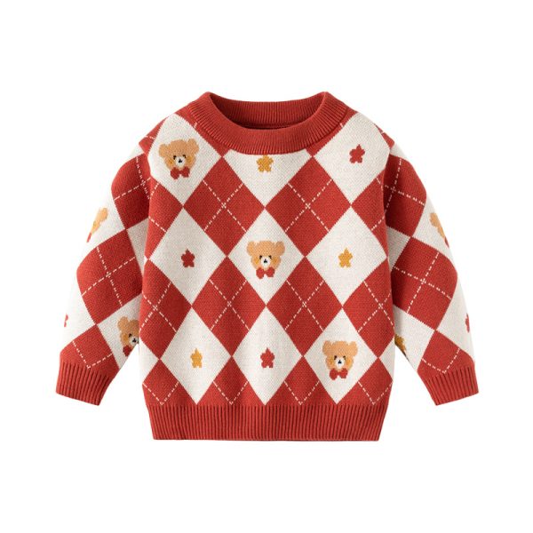 Boy‘s Sweater 男童提花菱形格小熊毛衣 - 图片 2