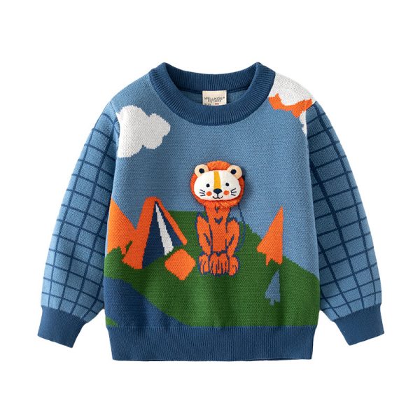 Boy‘s Sweater 男童提花狮子图案厚毛衣 - 图片 3