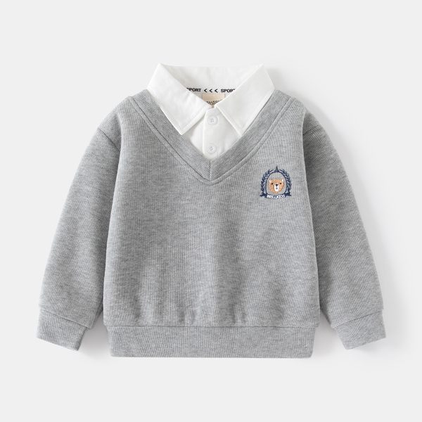 Boy's Sweatshirt 男童假两件卫衣绣花套衫 - 图片 3