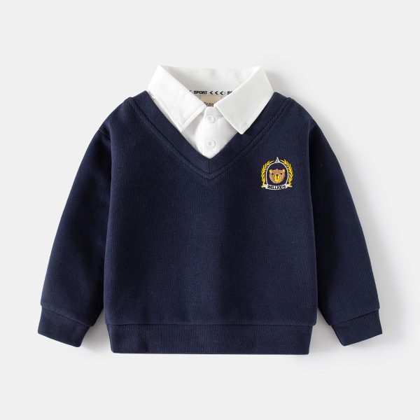Boy's Sweatshirt 男童假两件卫衣绣花套衫 - 图片 2