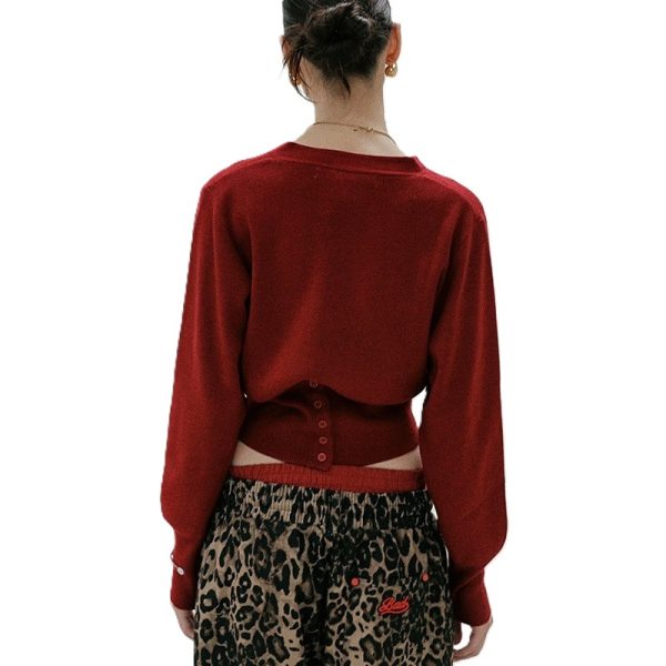 Sweater 针织V领单排扣开衫辣妹装 - 图片 4