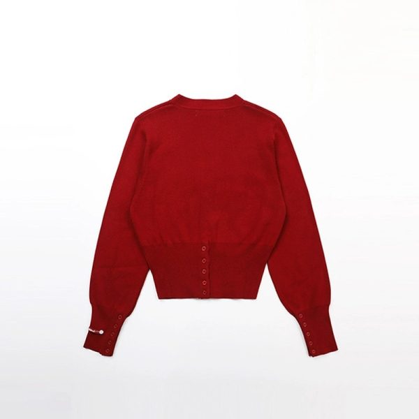Sweater 针织V领单排扣开衫辣妹装 - 图片 2