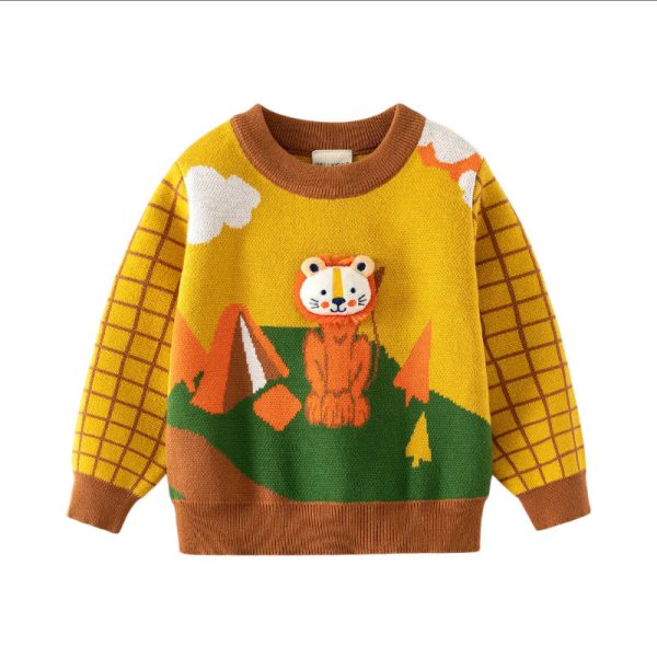 Boy‘s Sweater 男童提花狮子图案厚毛衣 - 图片 5