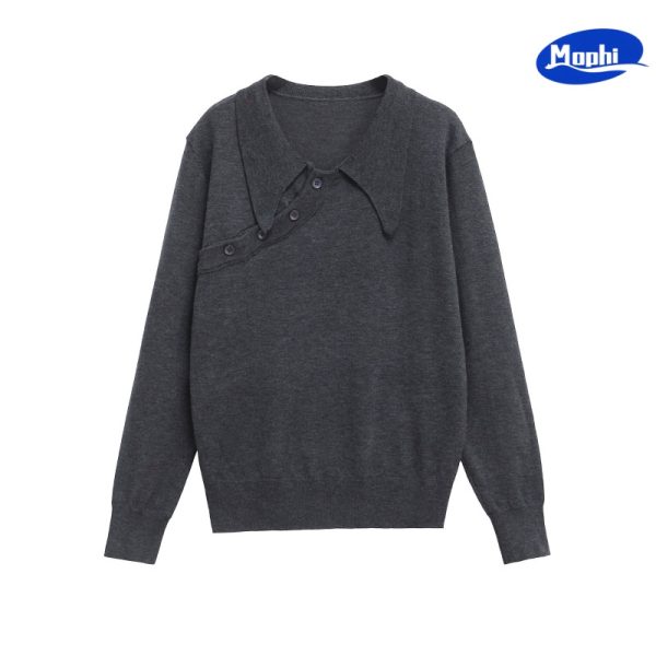 Ladies' Top wear 2025设计感斜扣装饰宽松POLO领针织衫