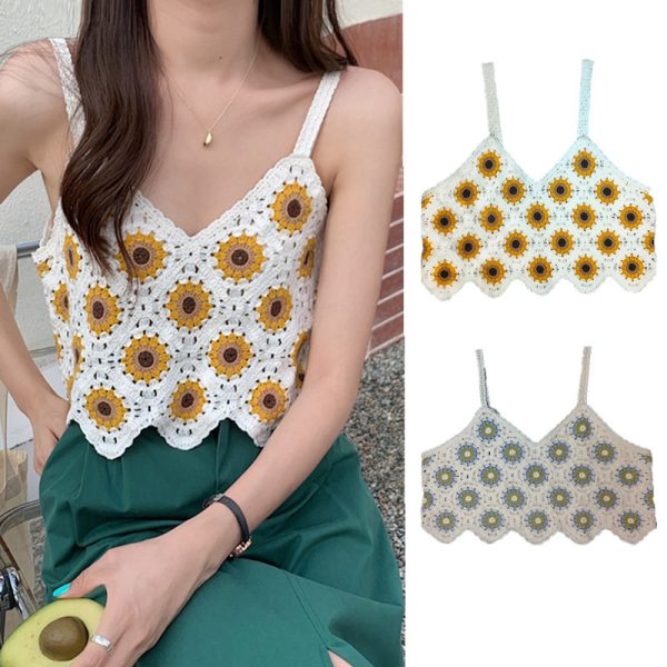 Ladies' Top 向日葵镂空钩花针织吊带 - 图片 2