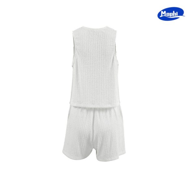 Sleepwear 白色无袖开衫短裤睡衣两件套 - 图片 2