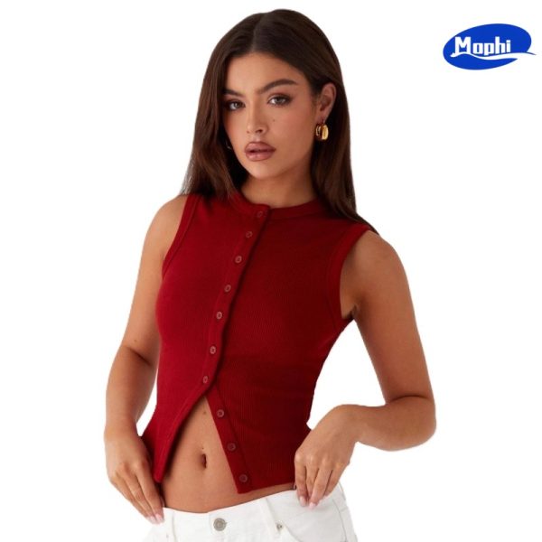 Ladies' Top wear 修身短款坑条无袖背心 - 图片 3