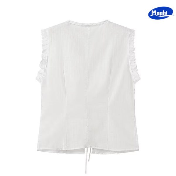 Ladies' Top 女装棉麻系带无袖衬衫 - 图片 2