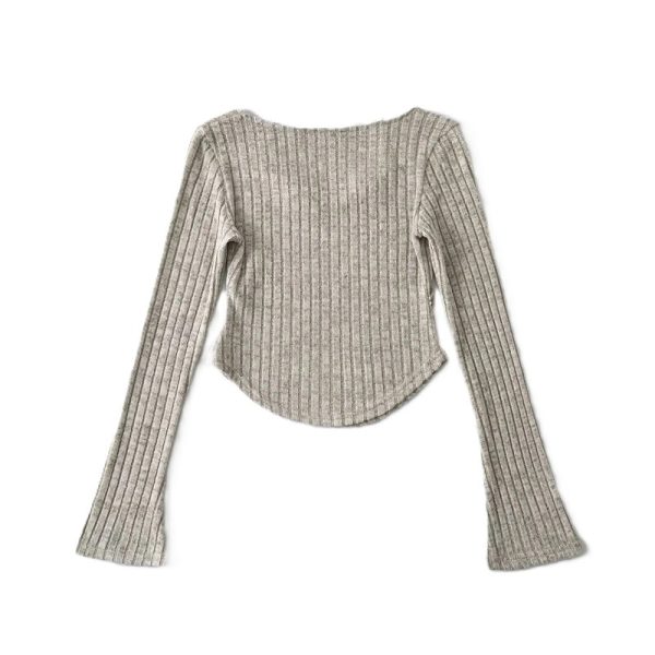 Ladies' Top wear 蕾丝花边拼接挂脖吊带喇叭袖针织衫 - 图片 3