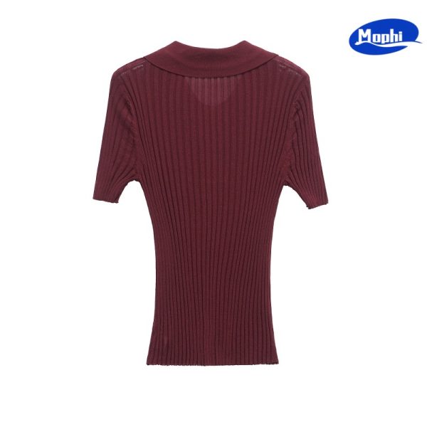 Ladies' Top wear 2025夏季新款弹力修身罗纹POLO领短袖针织衫 - 图片 4