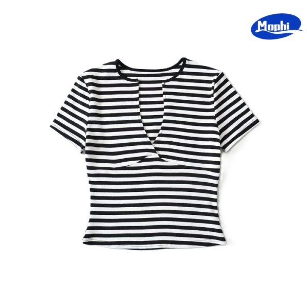 Ladies' Top wear 深V条纹短袖T恤