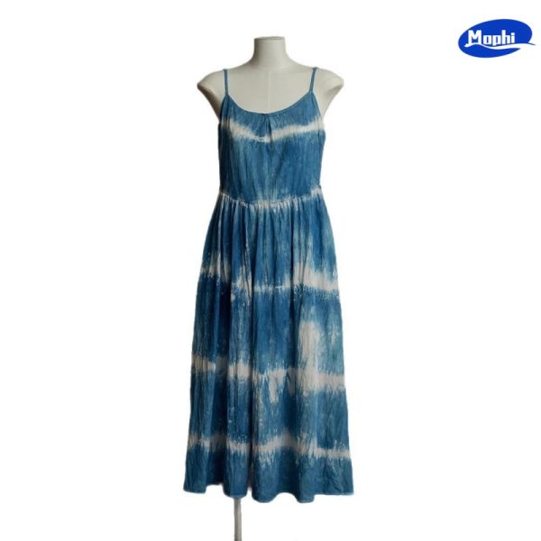 Ladies' Dress 民族风传统手工扎染蓝染吊带连衣裙