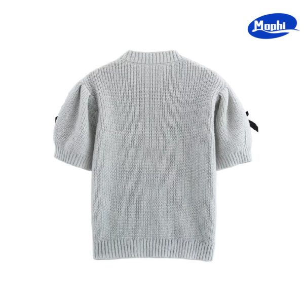 Ladies' Top 女式时尚蝴蝶结饰短袖针织衫 - 图片 4