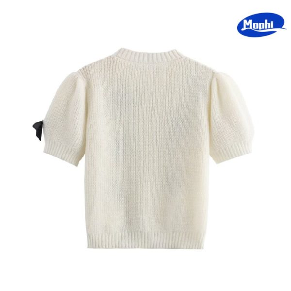 Ladies' Top 女式时尚蝴蝶结饰短袖针织衫 - 图片 2