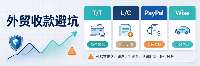 外贸收款避坑：T/T、L/C、PayPal、Wise 怎么选？